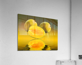 Two mangoes and one cut mango reflecting  Impression acrylique