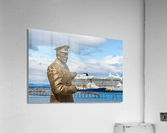 Statue of Ernest Shackleton pointing at Viking Jupiter ship in P  Acrylic Print