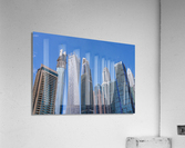 Cayan Tower among tall buildings on waterfront at Dubai Marina  Impression acrylique