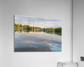 View across the Ellesmere Mere to a clear reflection of distant   Impression acrylique