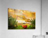 Painting of Hawaiian canoe by Hanalei Pier  Impression acrylique
