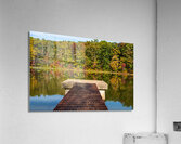 Fall leaves and metal pier in Coopers Rock State Forest in WV  Impression acrylique