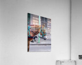 Portrait of horse pulling carriage with black dog on sidewalk  Acrylic Print
