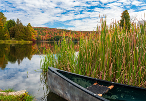 Canoe ready to launch in Silver Lake Vermont