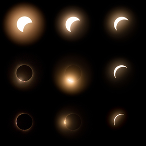 Composite of the stages of 2024 solar eclipse