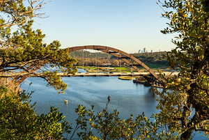 Colorado river and Pennybacker bridge from overlook in Austin Te
