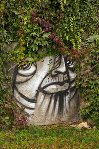 Graffiti on wall of rock like face of cat