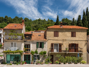 Rustic homes in Croatian town of Novigrad in Istria County
