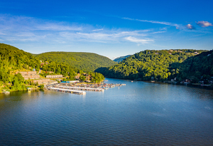 Wide panorama of Cheat Lake on a summer evening