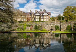 View of the manor house at Bodnant Gardens in North Wales