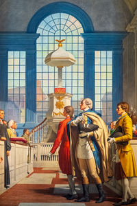 Detail of wall mural of George Washington