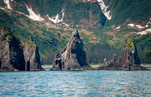 Rocky outcrops in the bay at Seward in Alaska