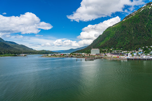 City of Juneau in Alaska seen from the water in the port