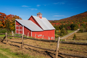 Grandview Farm barn with fall colors in Vermont