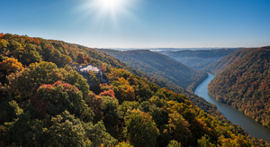  Cheat River panorama in West Virginia with fall colors