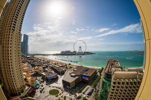 Fisheye view of Dubai observation wheel on Bluewaters Island