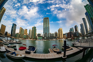 Fisheye view of apartments at Dubai Marina UAE