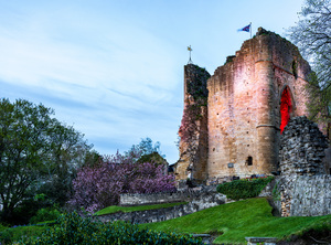 Old stone castle overlooking river in Knaresborough