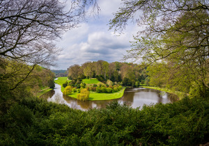 Springtime at Fountains Abbey ruins in Yorkshire England