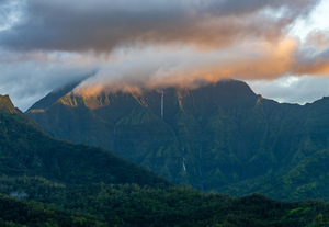 Sunset over the mountains of Hanalei Bay
