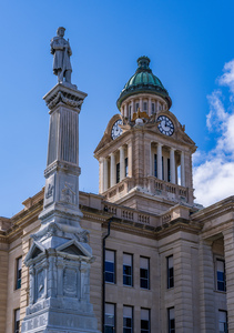 Facade and clock tower of Winneshiek County Courthouse Decorah
