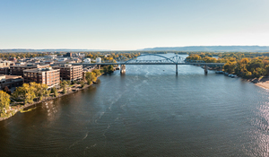 Aerial view of La Crosse Wisconsin and the Mississippi River
