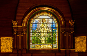 The Angel among the Lilies. Tiffany stained glass window. 1896