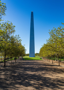 Unusual view of St Louis and Gateway Arch from National Park