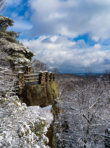 Coopers Rock overlook covered in winter snow near Morgantown
