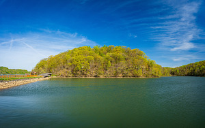 Reflection of spring leaves in Cheat Lake Park near Morgantown