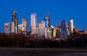 Night cityscape of downtown Austin from the west in Zilker park 