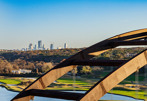 Colorado river and Pennybacker bridge from overlook in Austin Te