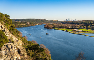 Colorado river and downtown Austin Texas from Pennybacker bridge