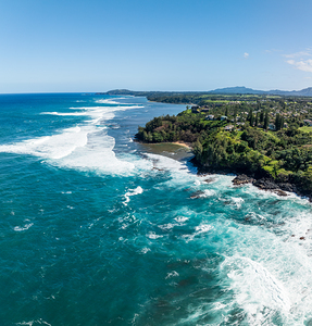Aerial view of Princeville and Sealodge beach