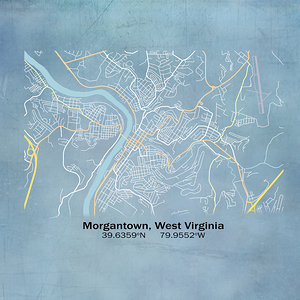 Blueprint map of the city streets of Morgantown WV