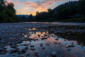 Sunrise over Wenatchee River in Leavenworth Washington State