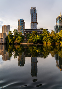Austin Central Library with Jenga building Texas