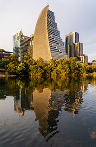 Sail building in the city skyline of Austin Texas in summer 2025