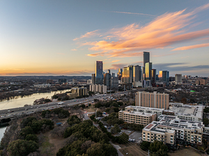 Aerial panorama Austin Texas downtown panorama
