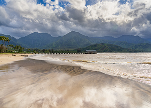 Hanalei pier and bay after heavy rain in the mountains