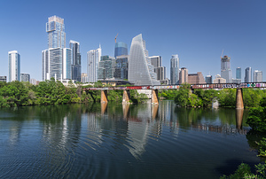 View along Colorado river of Austin Texas skyline