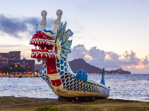 Carved head of dragon canoe