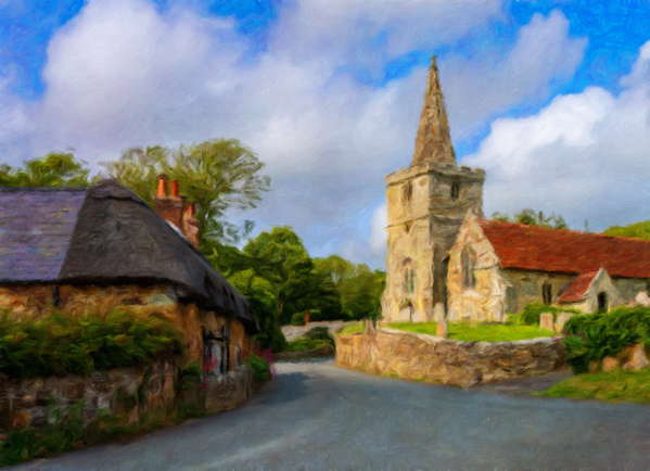 St Peters Church Shorwell Isle of Wight oil painting Print