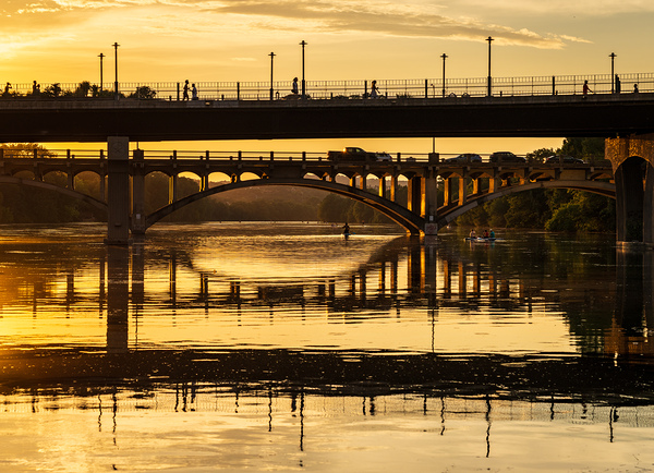 The Pfluger pedestrian bridge with the Lamar Boulevard bridge be Print