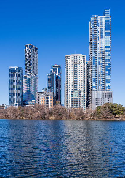 Modern Rainey Street Austin apartments above lake Print