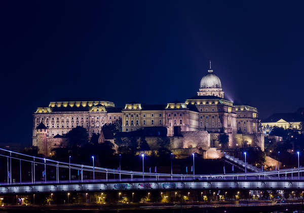 Buda Castle at night in Budapest by Steve Heap