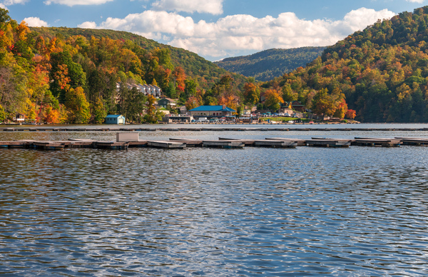 Marina and fall colors on Cheat Lake Morgantown by Steve Heap