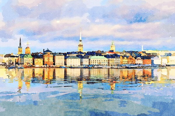 Water color of Gamla Stan in Stockholm by Steve Heap