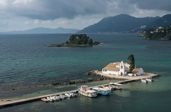 Vlacherna monastery near the airport on island of Corfu by Steve Heap