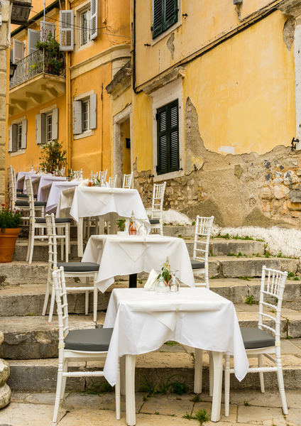 Small empty taverna in Old Town Corfu by Steve Heap